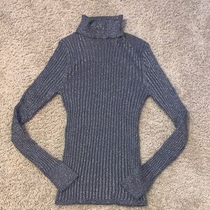 GAP Women’s Gray Metallic Shimmer Ribbed Turtleneck Stretchy Bodycon Sweater